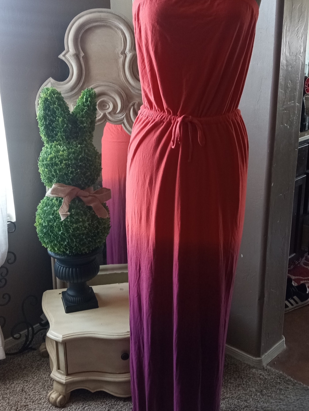 Strapless Ombre Orange to Purple Maxi Dress